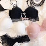 Japanese Style Organ Pleated Bow Wireless Push-Up Bra Panty Set