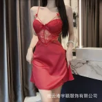 Sexy Steel Bracer Push-up with Chest Pad Women's Sexy Pajamas Ice Silk Sling Nightdress Lace Hollow-out Beautiful Back Temptation Underwear - Image 2