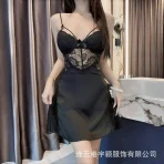 Sexy Steel Bracer Push-up with Chest Pad Women's Sexy Pajamas Ice Silk Sling Nightdress Lace Hollow-out Beautiful Back Temptation Underwear - Image 3